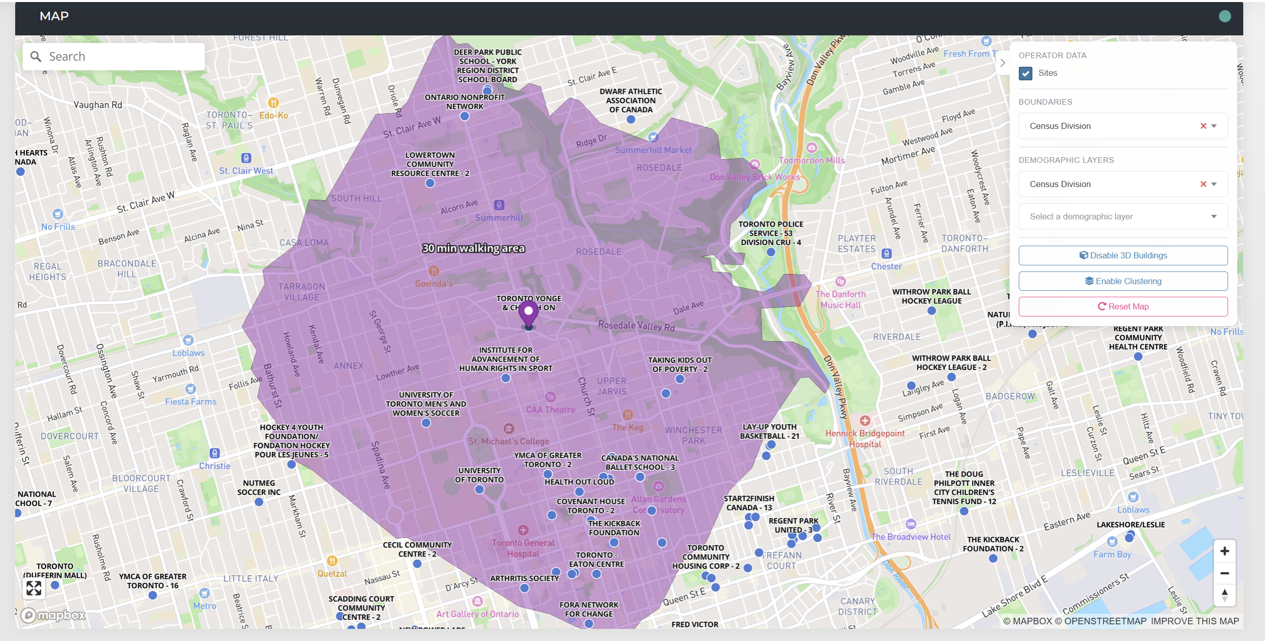 SportIntel Canada catchment area map